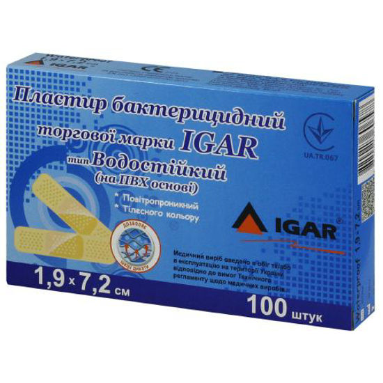 Пластир бактерицидний IGAR (Ігар) водостійкий на пвх основі 1.9 см х 7.2 см №100